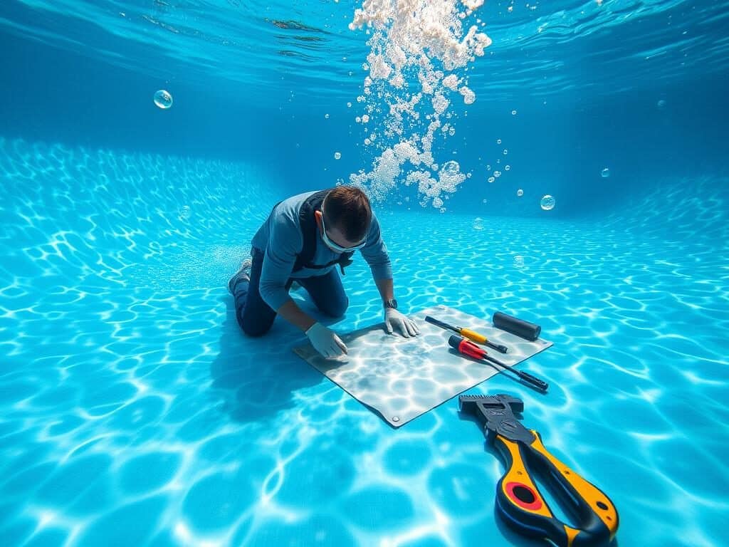 Réparation sous l'eau de liner de piscine